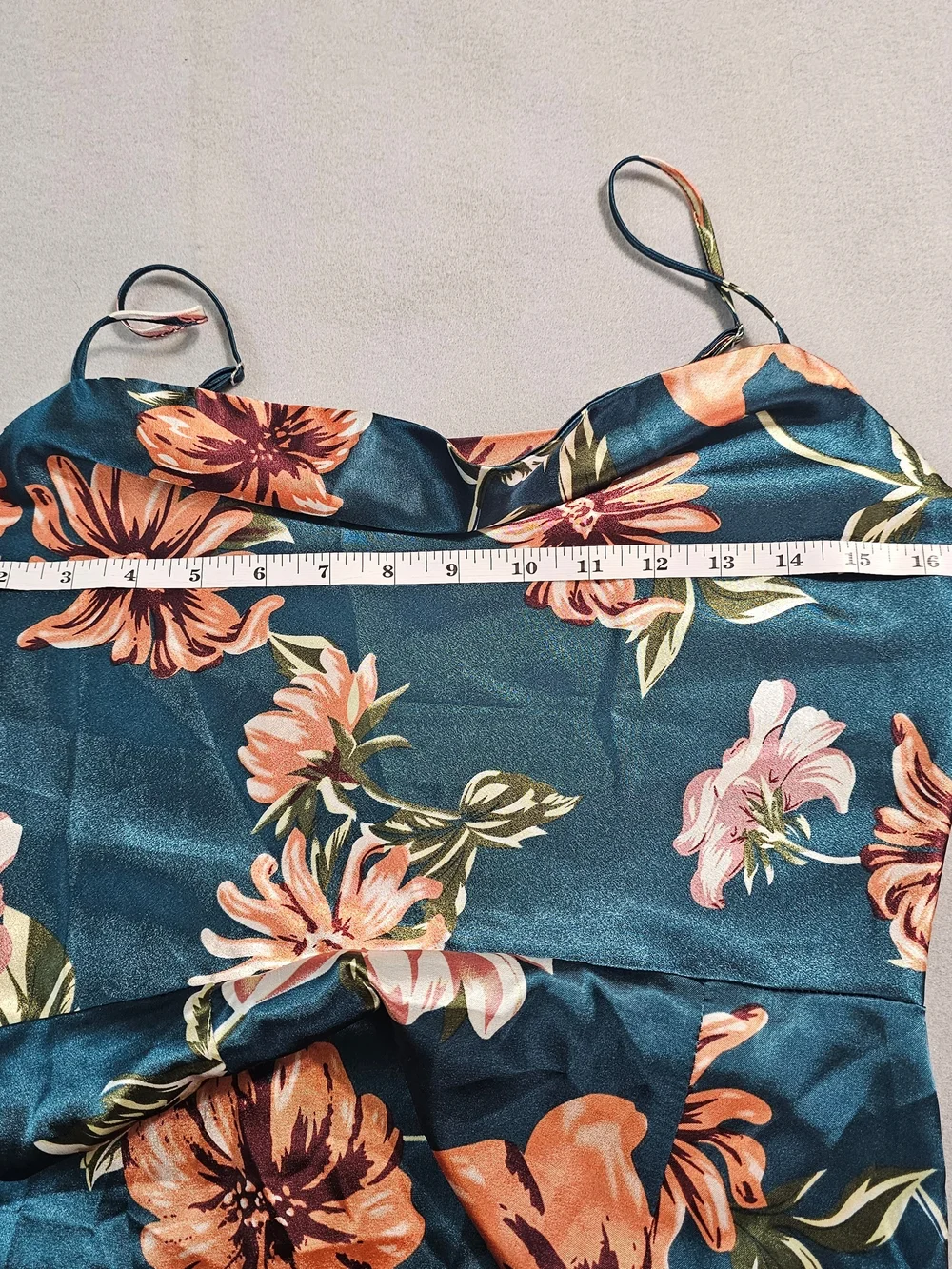 Women's Satin Floral Slip Dress Small Teal Cowl Neck Midi Cocktail Wedding Guest - Picture 5 of 8